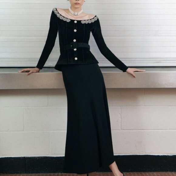 Self-portrait Black Chenille Knit Crystal Trim Midi Dress - Picture 6 of 12